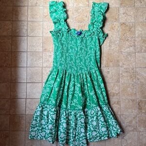 Ro’s Garden Elena Smocked Mini Frankie Green Dress XL 100% Cotton Tuckernuck EUC
